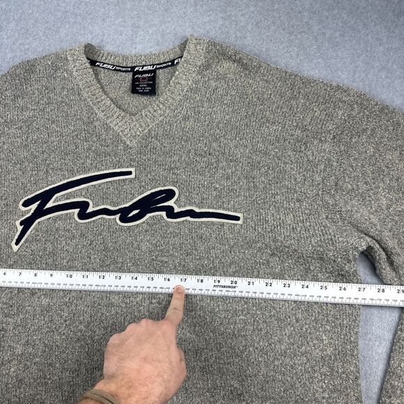 Vintage FUBU Sweater Mens 3XL Beige V Neck The Collection Wool‎ Blend Y2K HipHop - Picture 3 of 10